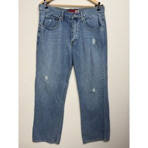 Y2K Guess Jeans Men Straight Leg Sz 36x32 Modele Distressed Button Fly Grunge